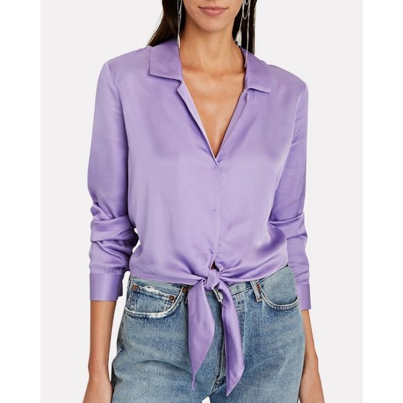 L'AGENCE Tops - L'AGENCE Tie-Front Annie Satin Blouse Purple-lt Size Small